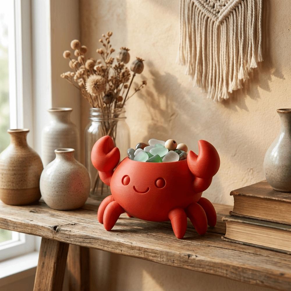 Handmade Crab Pen Holder 3D Printed Makeup Brush Holder Funny Desk Organizer  Tea Table