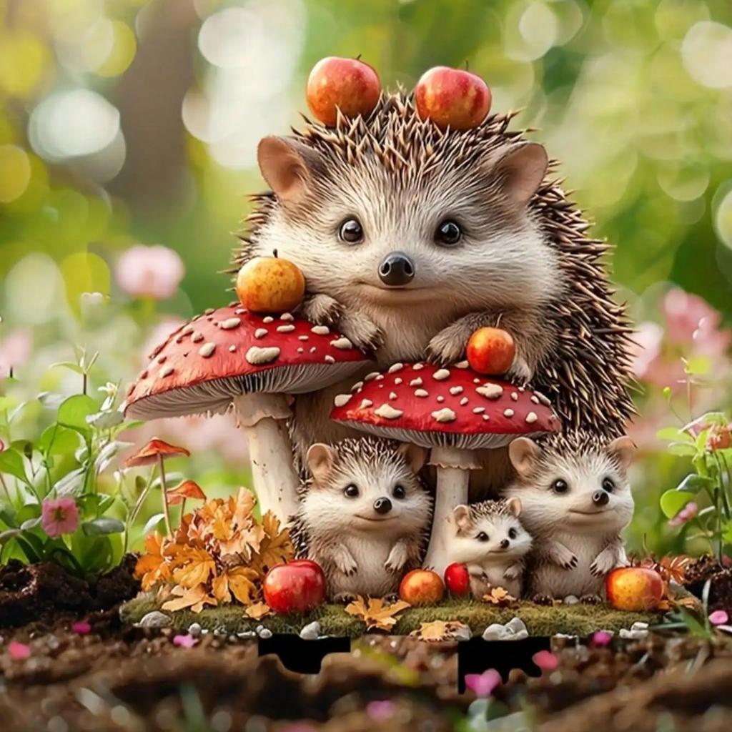 Bohemian-Stil Kristall-Igel-Familie Gartenlogo, Blumentopf-Füllung Dekoration, humorvolle Tier-Themen-Außendekoration