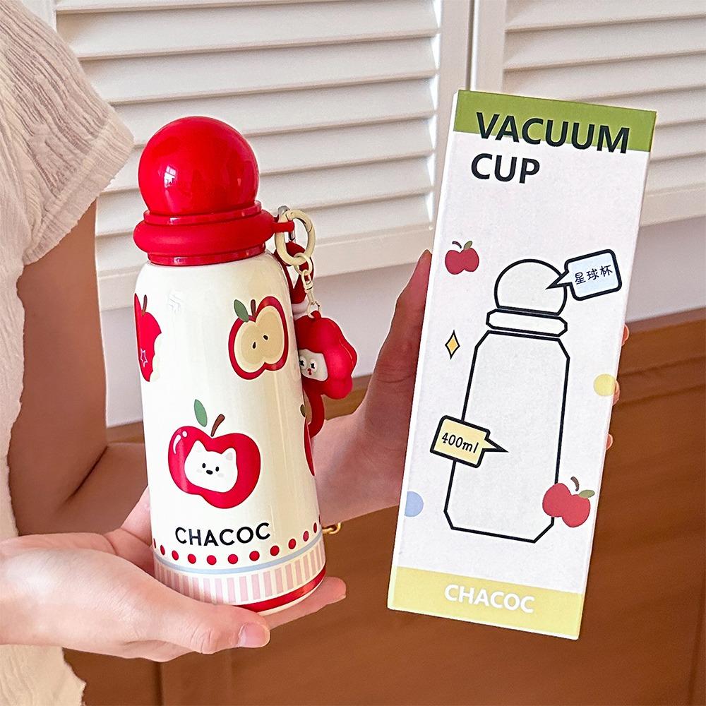 

400ML Vacuum Straw Cups With Handheld Vacuum Cup Durable Cartoon Insulated Cup Boys and Girls 1 red apple