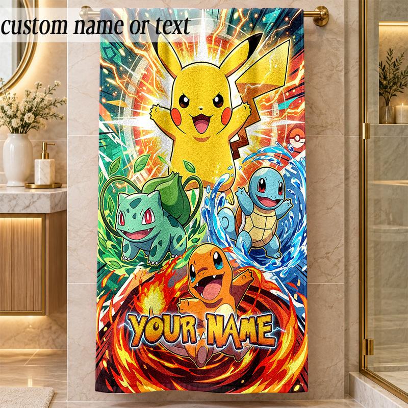 Beach TowelPokémon Custom Name Text Personalized Soft Towel for Beach Pool Indoor Home Decor Gift