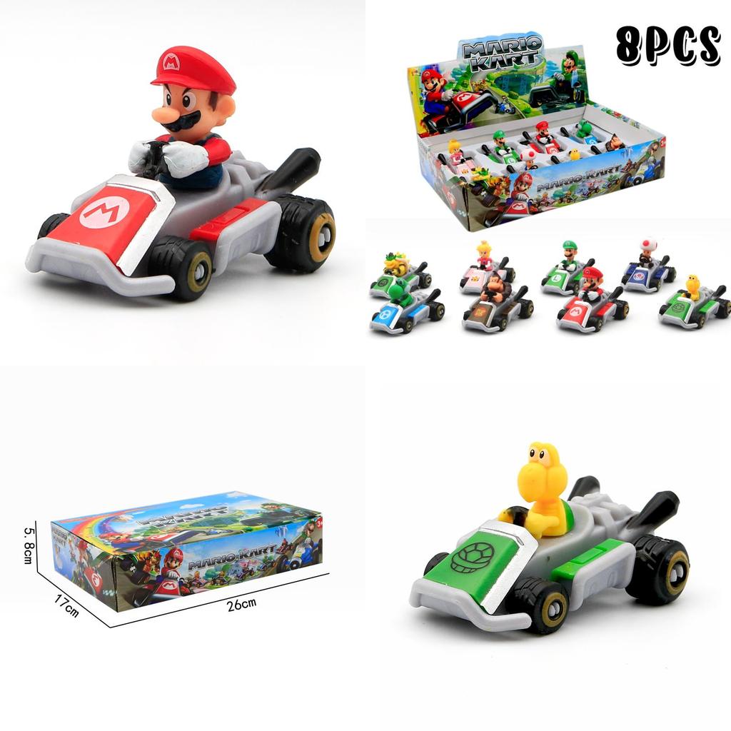 Super Mario Party Go-kart Toy Set With 8 Collectible Figures And Display Box