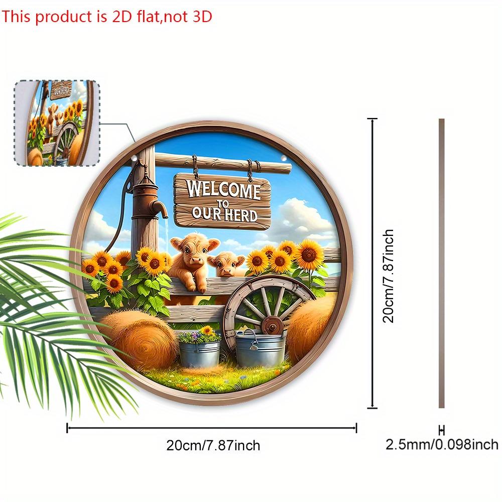 Wooden Welcome Sign with Highland Cattle & Sunflowers Design - Rustic Decorative Plaque for Farmhouse, Front Door Decor - Ideal gift for Family