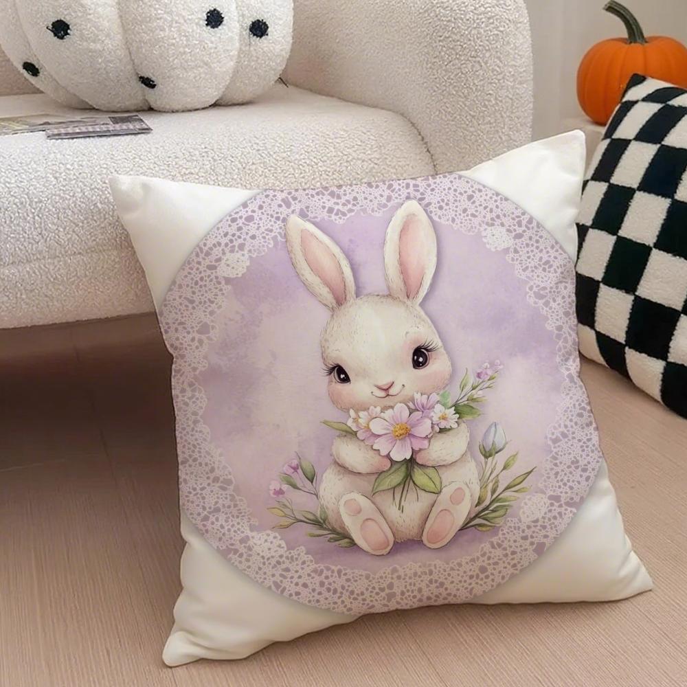 Religious Global Holiday Art Easter Rabbit Cushion Cover Throw Pillow Cover Hidden Button Durable Polyester Chair Cushion