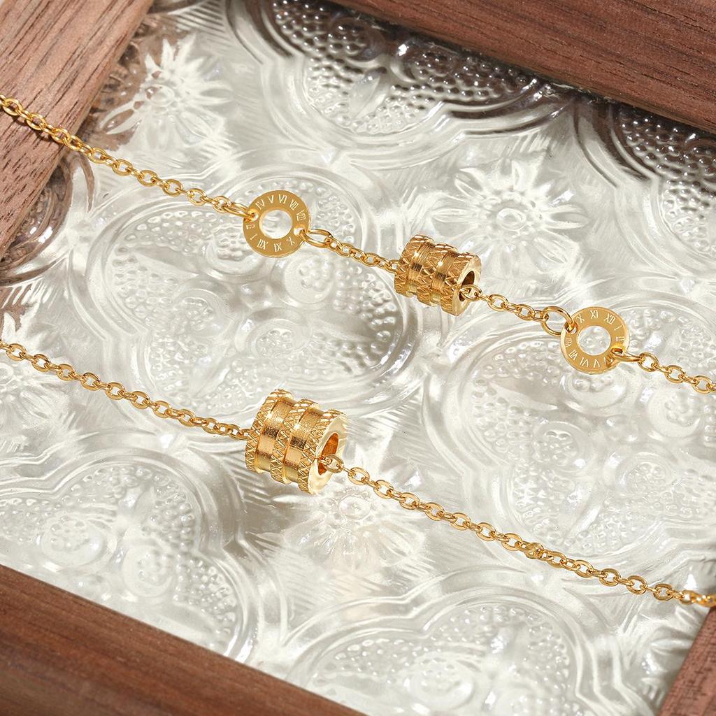 Korean Niche Fashion Roman Numeral Waist Titanium Bracelet & Necklace Jewelry Set for Women