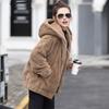 Women's Fuzzy Fleece Jacket Full Zip Up Hooded Sherpa Lined Coat Thick Warm Fall Winter Outerwear with Pockets