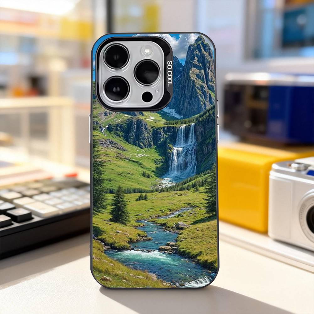 Natural Mountains Scenery Phone Case For iPhone 11,12,13,14,15,16,17,Pro,Max,Plus,E,Air,Mini IMD Matte Black