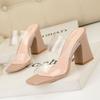 Fashion 2025 Summer Women Block Fetish 8.5cm High Heels Nude Mules Transparent Thick Sandals Female Pumps Clear Low Heels Black Shoes