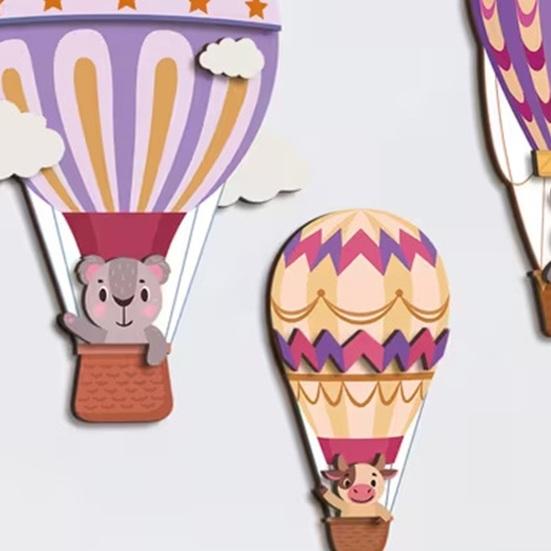 3Pcs Hot Air Balloon Wall Decor Cute Rabbit And Balloon Wooden Art for Nursery Kids Room Living Room Whimsical Hanging