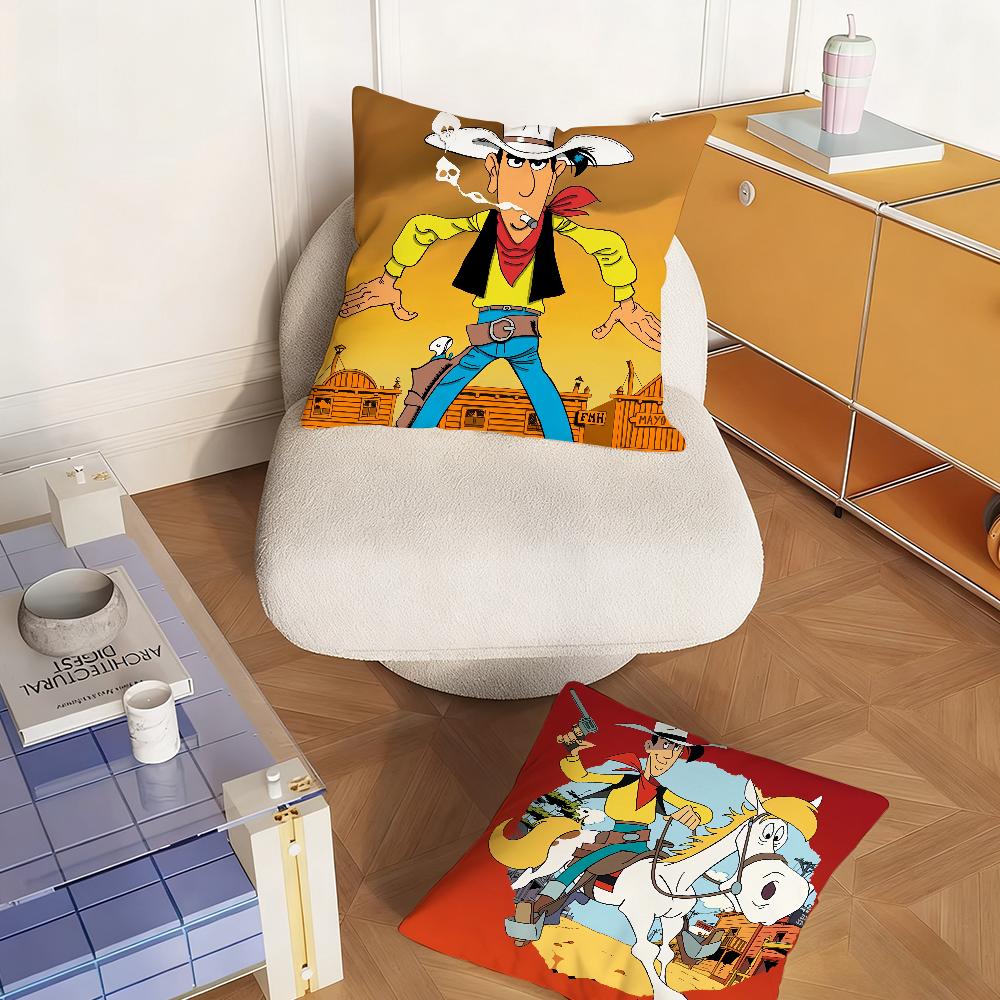 Classic Funny Comic LuckyLuke Pillow Case Bedroom Sofa Living Room Backrest Decoration Square Cushion Nap Time