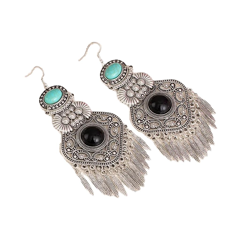 Long Bohemian Fringe Earrings For Women Handcraft Alloy Statement Pieces With Turquoise Detail