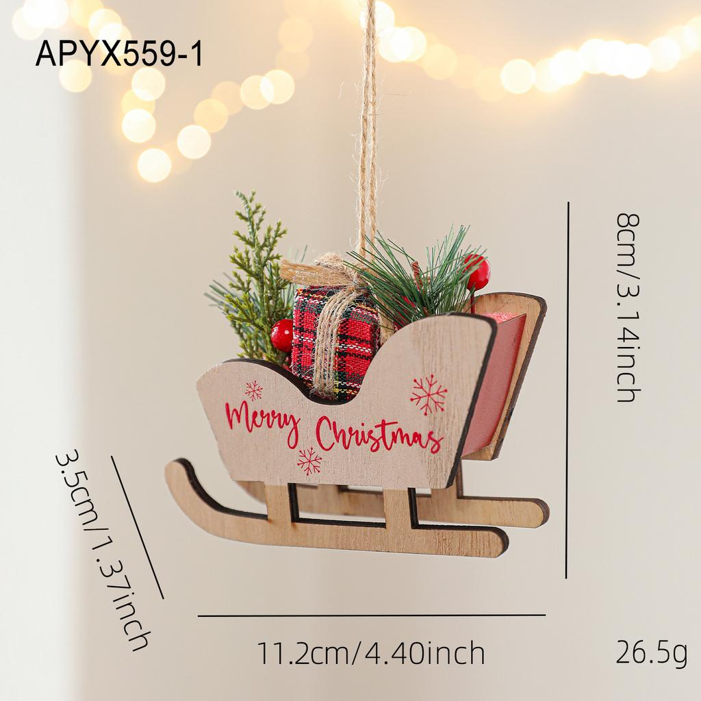 Christmas Wooden Sleigh Ornament Pendant Christmas Tree Decoration Sleigh Pendant Atmosphere Wooden Decoration