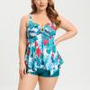 Plus Size Two Piece Swimsuit Women Tankini Swimwear with Removable Padding Wireless Bra and Boyshorts Bottoms for Beach Pool