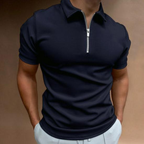 Men's Short Sleeve Polo Shirt - Solid Color, High-End Business Casual, with Lapel.