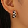 Luxury Black White Zircon Checkerboard Hoop Earrings for Women Fashion Color Blocking Square Grid Ear Buckles Earrings Jewelry