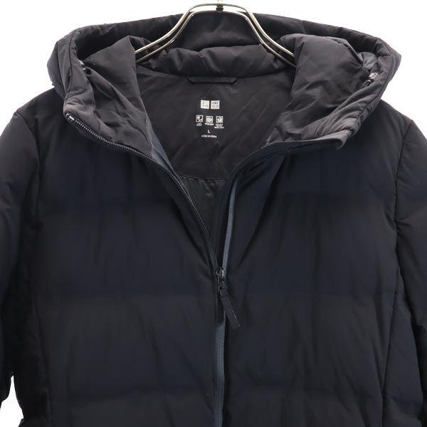 Uniqlo Sømløs Kort dunjakke L Marineblå hette Dame Brukt