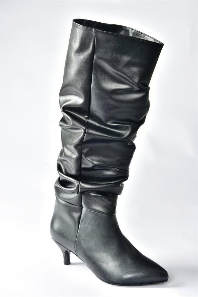 Women Modern Stylish Fashion Boots Boots Faux Leather Black Low Heeled Drawstring Boots