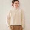 Women's Cashmere Jacquard Sweater: Thick, Heavyweight Three-Strand Knit, Half-High Collar, Loose Fit, Long Sleeve Pullover for Autumn/Winter.