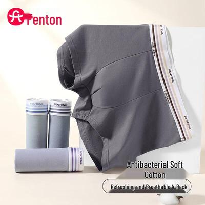 Fenteng Men's Antibacterial Xinjiang Cotton Boxer Briefs 4-Pack