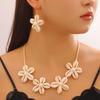 Natural Seashell Flower Jewelry Set Handmade Shell Necklace Earrings with Faux Pearl Accents Beach Vacation Casual Gift for Coastal Lovers