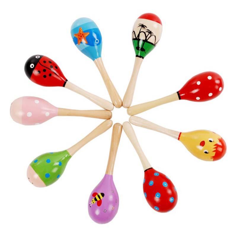 Natural Shaker Wood Rattle Toy Infant Sensory Cognitive Growth Gift Randomly One