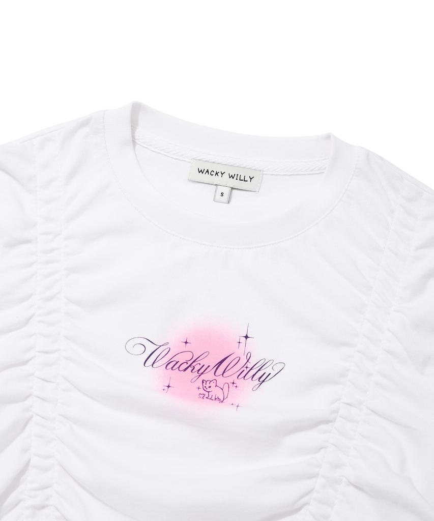 WACKY WILLY Shining Leo Shirred Crop Short Sleeve T-Shirt White