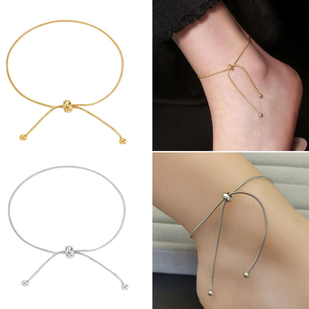 Adjustable Gold/Silver Tone Anklet Bracelet Elegant Ankle Thin Chain Jewelry for Women Fashionable Foot Accessories