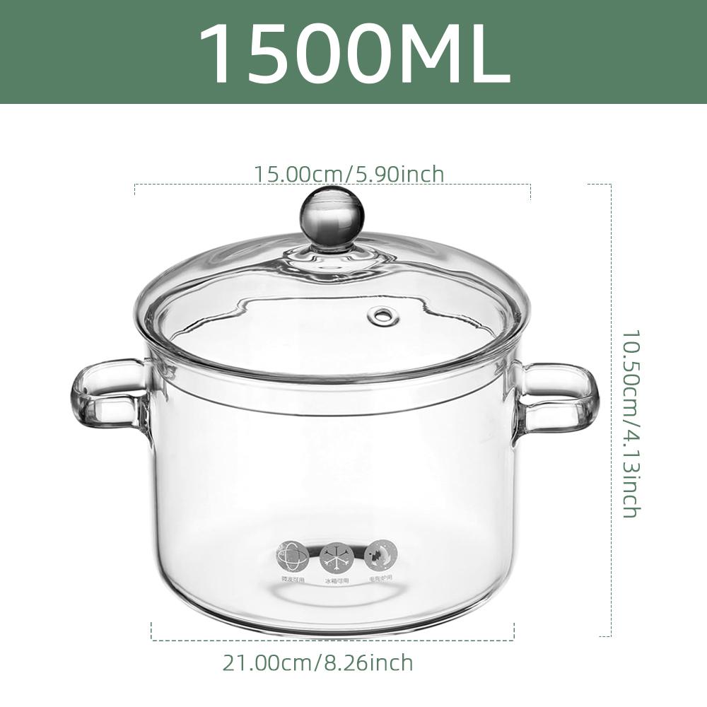 

Transparent Glass Soup Pot Heat Resistant Microwave Fire Heating Dual Handles Glass Saucepan With Cover Kitchen Cooking Tools