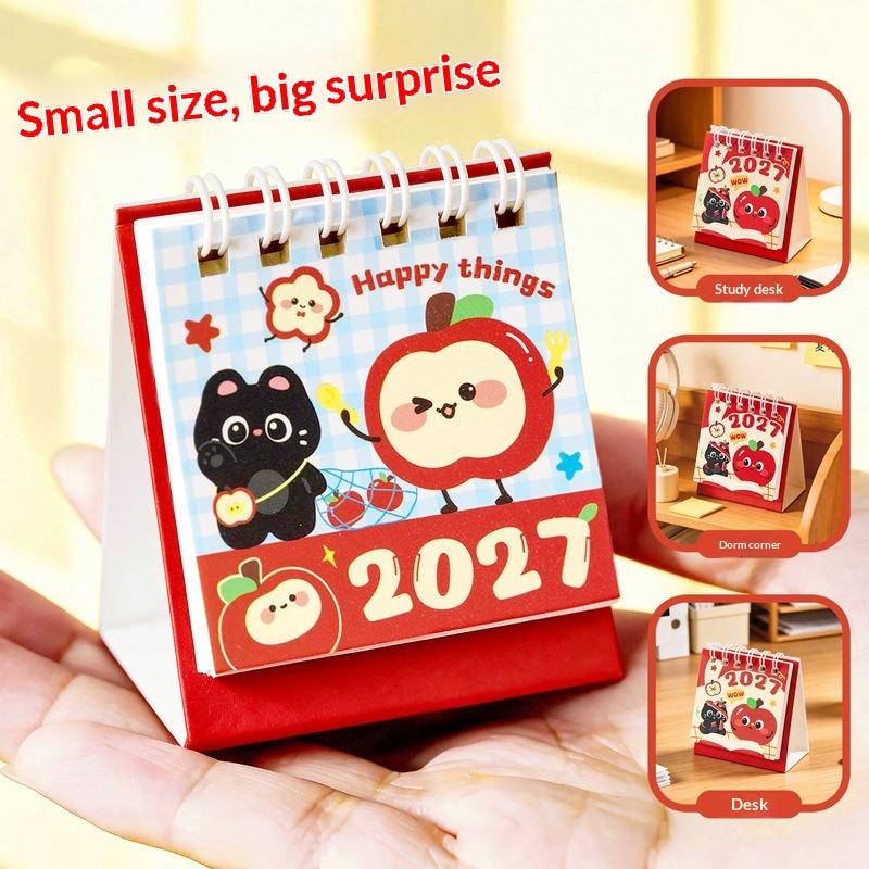 2027 Mini Desktop Calendar Cute Cartoon Cat Prints Desk Calendar Portable Office Desk Decoration