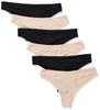 Amazon Essentials 6-Pack Women's Microfiber Panties (T-Back/Normal Leg), Soft Petal Pattern, Black, Size S