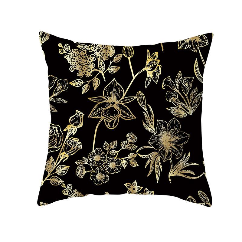 Home Furnishings Black Gold Leaf Print Cushion Cover Office Cushion Cover Waist Pillow Cover