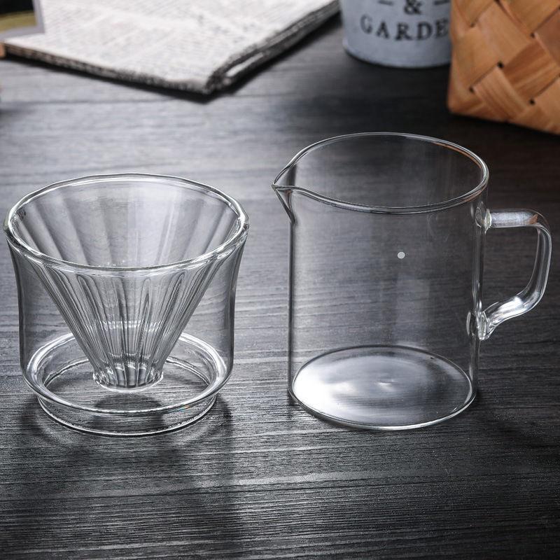 Reusable Glass Double Coffee Cup Set – Heat Resistant Handmade Transparent Coffee Filter Pot & Funnel for Household UseV60