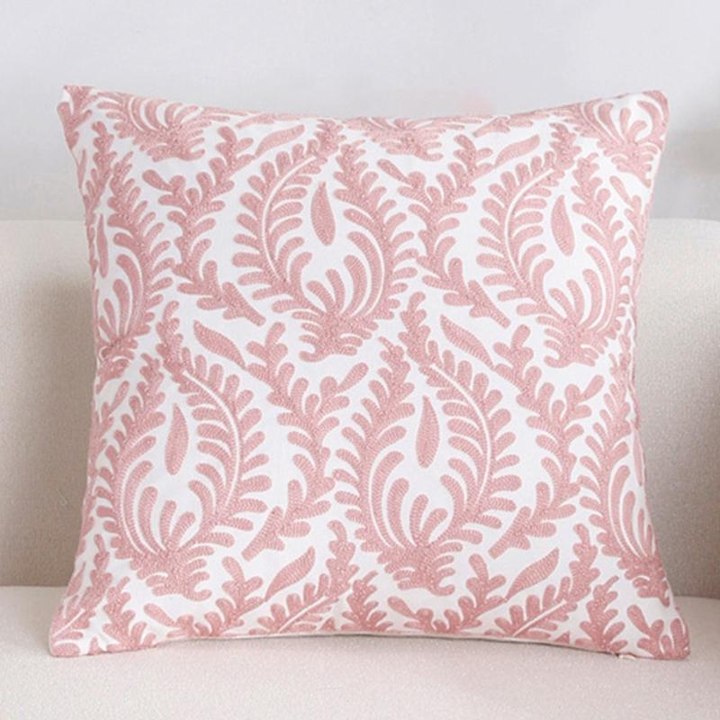 Pink Embroidery Throw Pillow Cover for Sofa Decoration