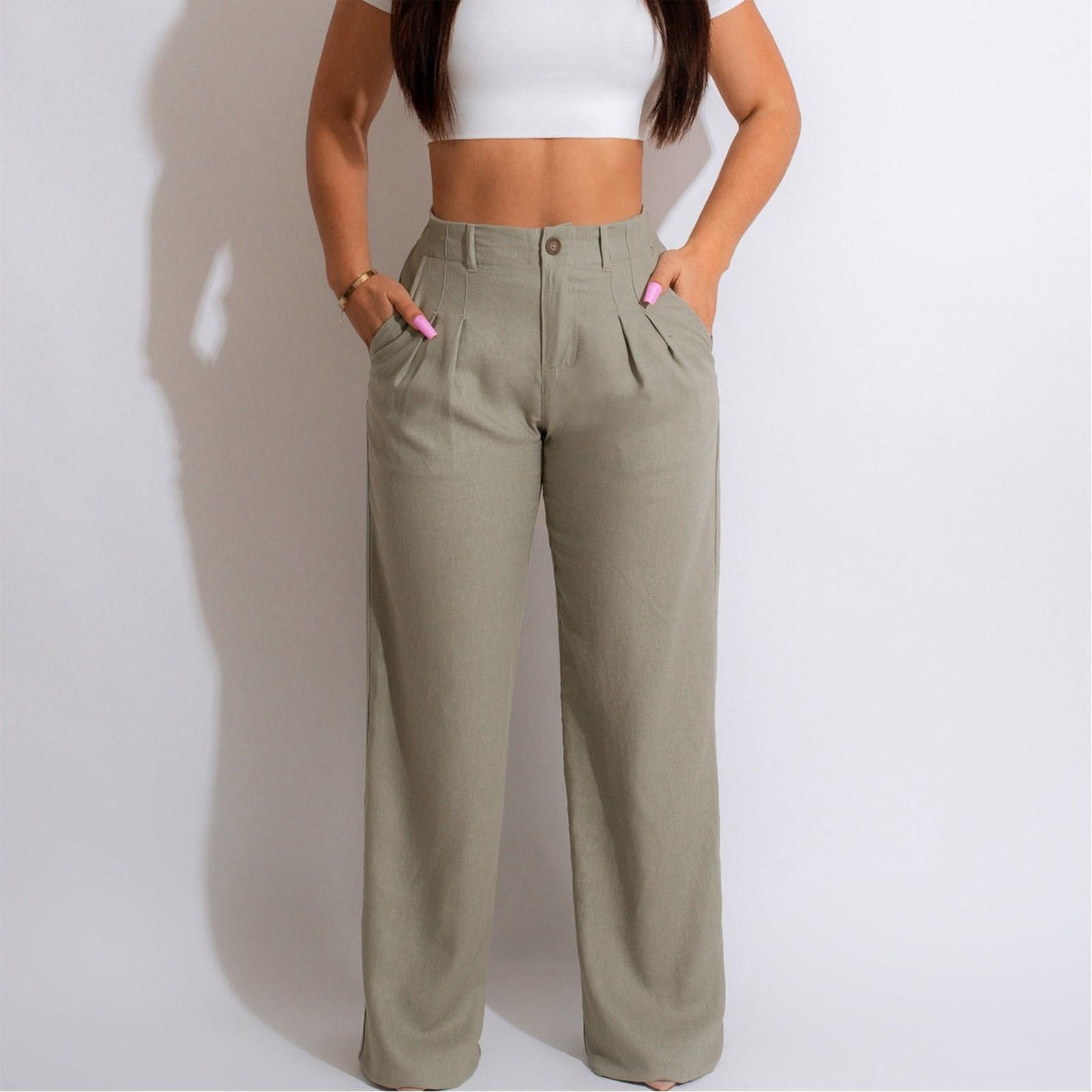 Women s Color Wide Leg Pants Long Pants Casual Pants High Waist Pleated Pants Loose Waist With Zipper Buttons Casual Pants S