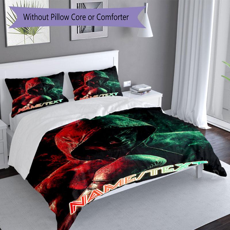 3PC Custom Name Power Hoodie" Bedding Set Printed Bedding Set Duvet Cover Closure Includes 1 Duvet Cover & 9 Pillowcases for Bedroom