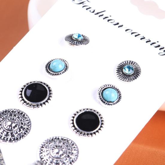 6 Pairs Vintage Bohemian Geometric Rhinestone Turquoise Earrings Set for Women