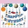 Theme Party Paper Decorations Astronaut Spiral Hangings, Birthday Flags, Cake Toppers