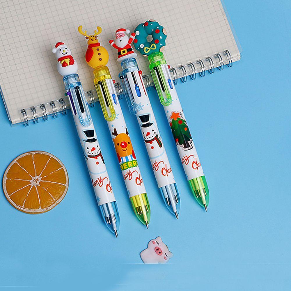 Decor Deer Merry Christmas Xmas Tree Stationery Santa Claus Six Color Pen Christmas Ballpoint Pen