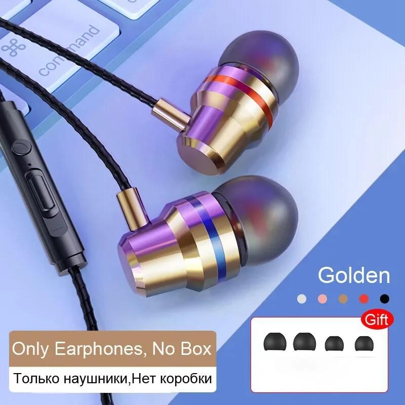 3.5MM Wired Metal Earphones HiFi Super Bass Stereo Music With HD Microphone Noise Cancel Headset In-Ear Earbuds
