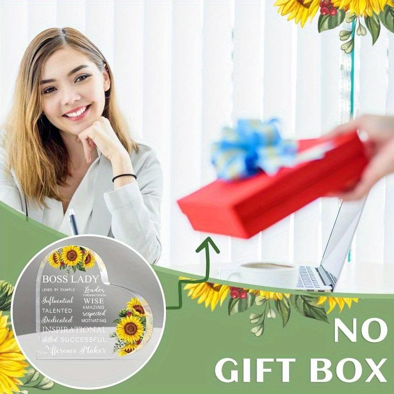 Boss Lady Sunflower Plaque - Inspirational Yellow Desk Gift for Female Leaders