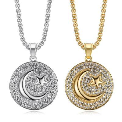 Turkish Stars Moon Pendant Necklace Hip Hop Stainless Steel PVD Gold Plated Men's Jewelry for Party Gift