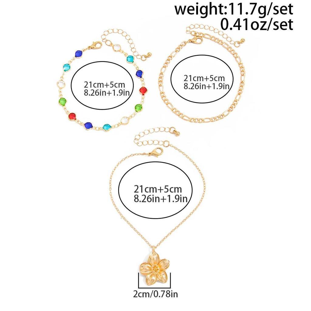 SHIXIN 3 Piezas Tobillera Exquisita Boho con Colgante de Flor de Zirconia para Mujer Moderna Cadena de Pie Multicapa Color Dorado Joyería de Playa Regalo
