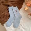 Winter and Autumn Children's Solid Color Bear Embroidered School-style Warmth-Keeping Women's Socks, Fashionable Wool Plush Socks for Women