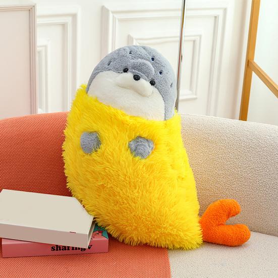 Fried Shrimp Seal Plush Pillow 70/90cm Soft Stuffed Hugging Doll with Invisible Zipper Cute Decorative Cushion Toy for Kids