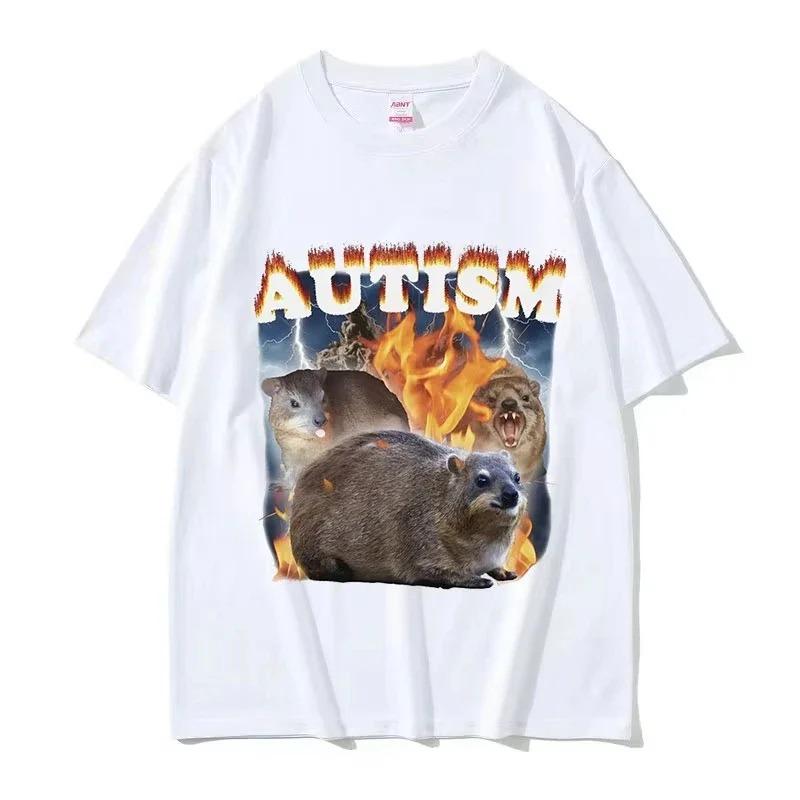 Funny Autism Hyrax Meme Tshirt Unisexs Crew Neck High Quality Tee Unisex Vintage Harajuku Loose Pure Cotton Streetwear Tops