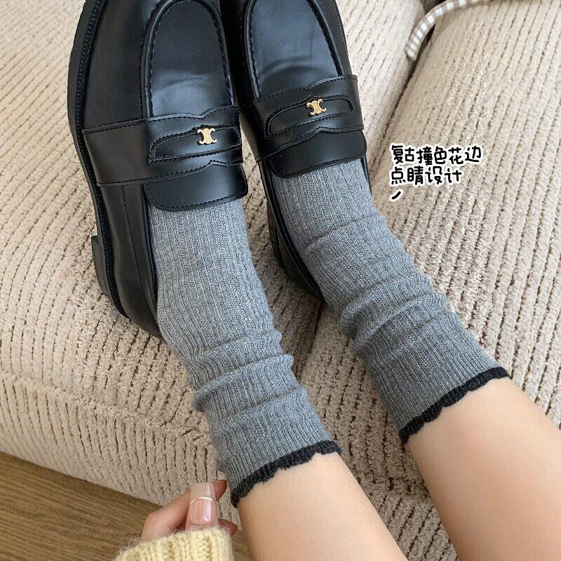 Women New Casual Cotton Socks,Lace Stackable Socks,High‑Elastic Contrast Vertical Pattern Thin Boneless Soft‑Waxy Medium‑Tube Socks