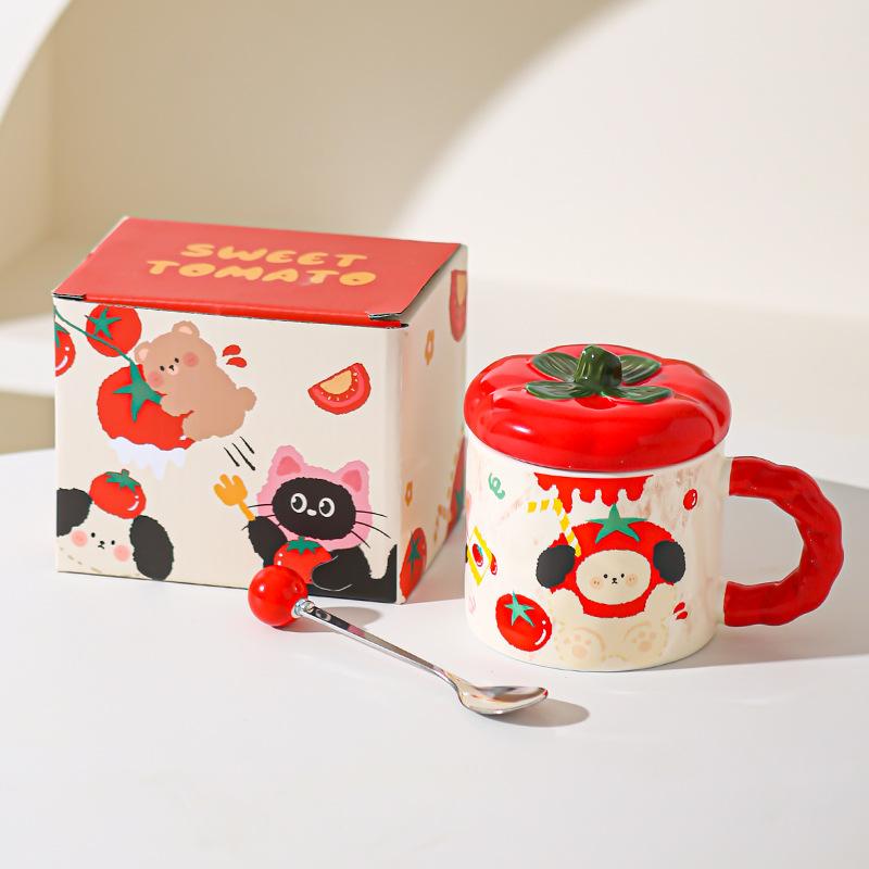 Persimmon Ruyi Ceramic Mug Cute Water Cup High Precision Birthday Gift Cup with Lid Coffee Cup Breakfast Cup