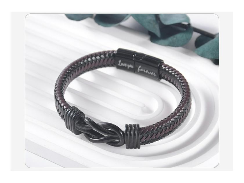 Men's Magnetic Black Twist Stainless Steel and Woven Leather Bracelet