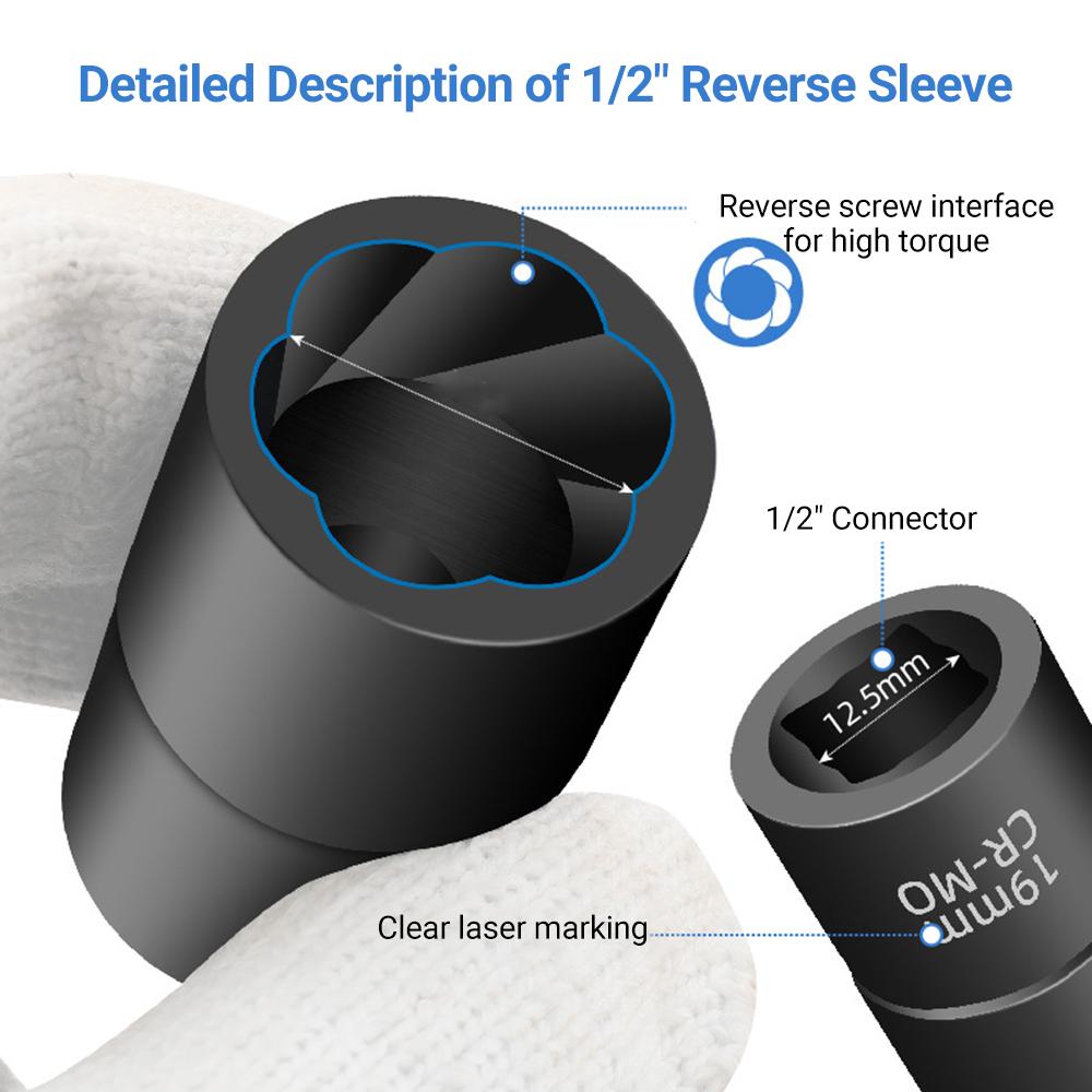 5Pcs Stripped Nut Remover Nut Extractor Socket Set 1 2   Extraction Socket Kit for Easy Out Rusted Rounded Damaged Nuts