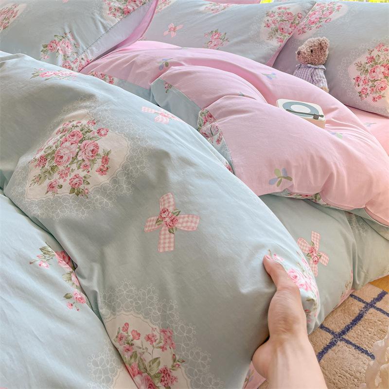 Bedding Four-piece Set, Cotton Pure Cotton Floral Quilt Cover, Bed Sheet Dormitory Three-piece Set