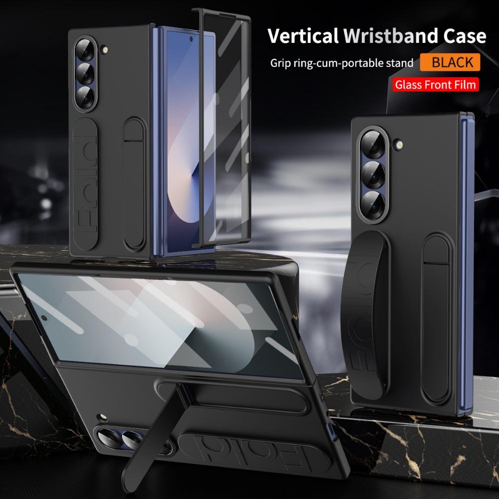 Fold6 Wristband WIth Kickstand Glass Film Phone Case for Samsung Galaxy Z Fold 6 Fold6 5G Holder  Hard Shell Shockproof Cover